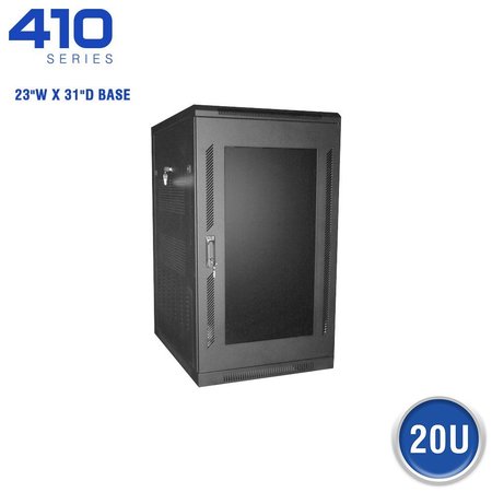 QUEST MFG Floor Enclosure Server Cabinet, Acrylic Door, 20U, 3' x 23"W x 31"D, Black FE4119-20-02